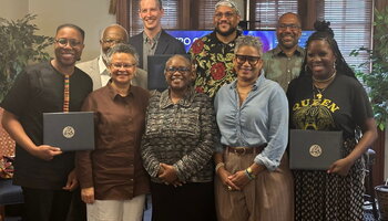 4 faculty & 1 student award recipients along with 2 faculty presenters and LAS Dean