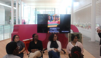 Group 1 photo of 4 students for panel discussion