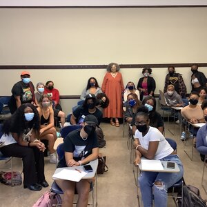 Dr. Robyn Collymore visits Dr. McMillion's AFRO 226 class